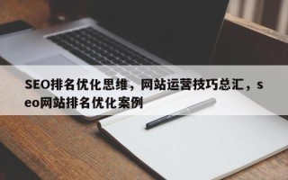 SEO排名优化思维，网站运营技巧总汇，seo网站排名优化案例